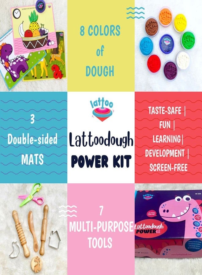 Lattooland Clay Dough Power Kit | Chemical-Free | Taste-Safe | Non-Toxic Soft Dough Creative Learning Activity Set | Multi-Sensory Play Kit with 8 Colors, 7 Tools & 3 Mats | Gift Set 2 3 4 5 Year - Image 5